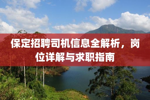 保定招聘司机信息全解析，岗位详解与求职指南